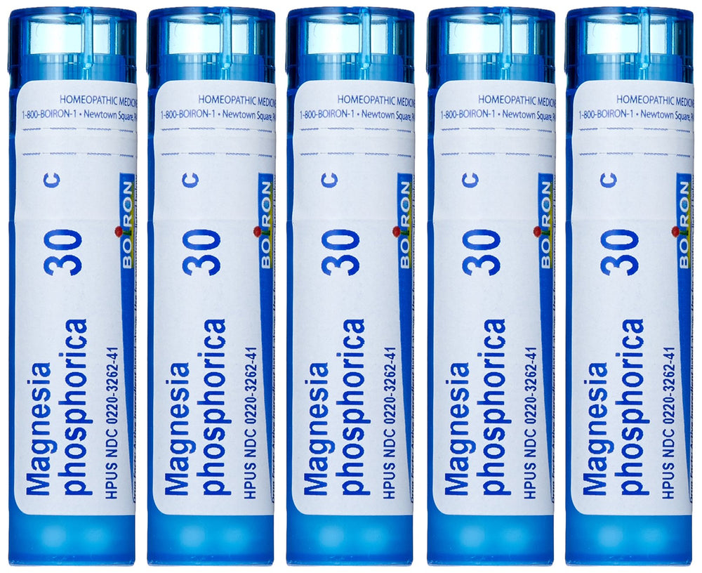 Boiron Magnesia Phosphorica 30C pack of 5 bottle labeled for abdominal discomfort relief.