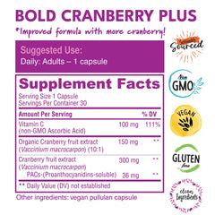Bold Botanica Cranberry Plus juice-extract image highlighting full cranberry actives.