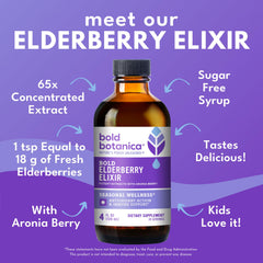Bold Botanica Elderberry Elixir elderberries close-up signals premium Haschberg berry extract.