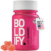 Boldify Hair Growth Gummies bottle showing sugar-free vegan formula for daily beauty support