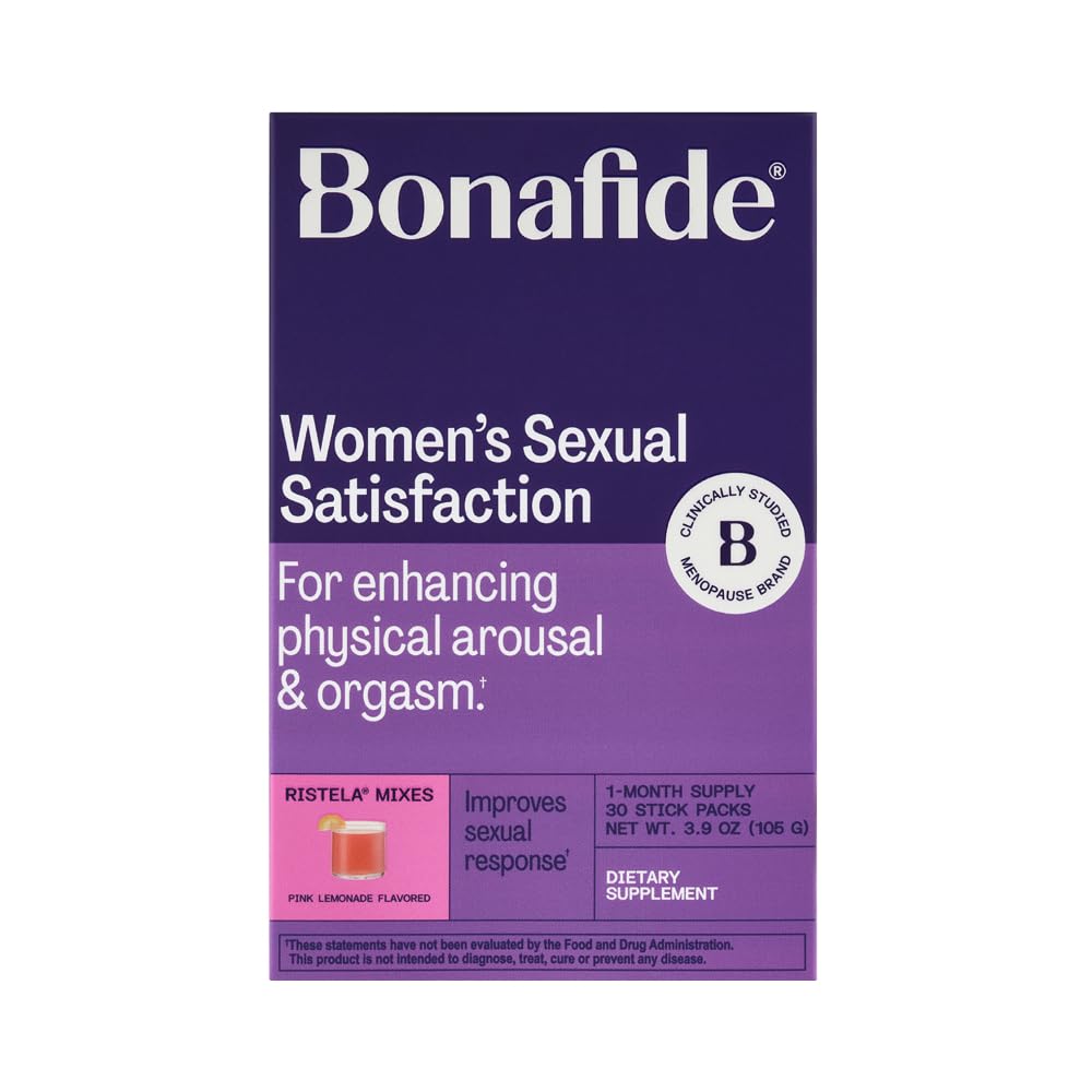 Bonafide Ristela Mixes bottle shown, hormone-free support for arousal and sexual satisfaction.