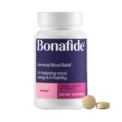 Bonafide Serenol bottle front view showing premium packaging for PMS relief