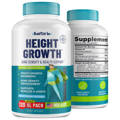 BONESCIE INC Height Growth Maximizer bottle with daily nutrients for bone support.