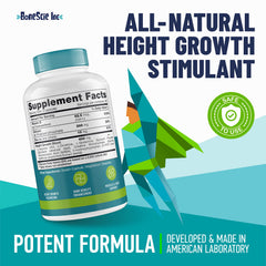 BONESCIE INC Growth pills jar cap close-up highlighting easy-to-take capsules.