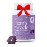 Boobie Bears bottle front showing vegan, gluten-free lactation gummies for busy moms