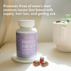 Serving spoon with gummies suggesting convenient daily intake for nursing moms