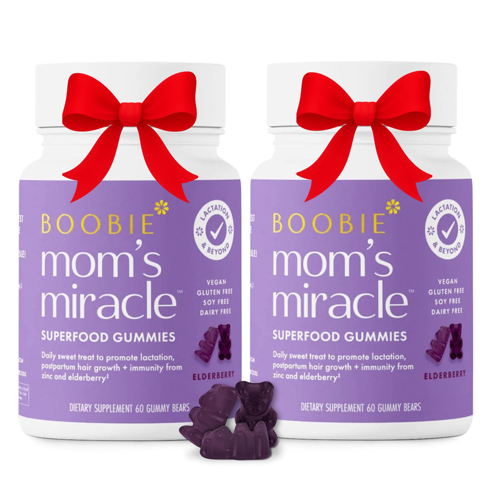 Boobie Bears lactation gummies bottle front highlights a milk-supporting blend.