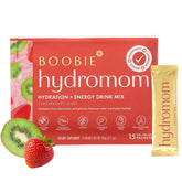 Boobie Hydromom strawberry kiwi packet ready to mix for refreshing hydration on-the-go moms.