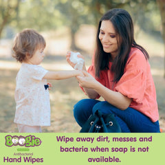 Boogie antibacterial hand wipes close-up shows aloe moisturization for gentle cleansing.