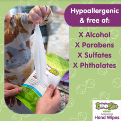 Boogie antibacterial hand wipes kid-friendly use packaging for family hand hygiene.