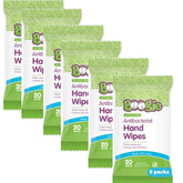 Boogie antibacterial hand wipes six-pack display for convenient on-the-go hygiene.
