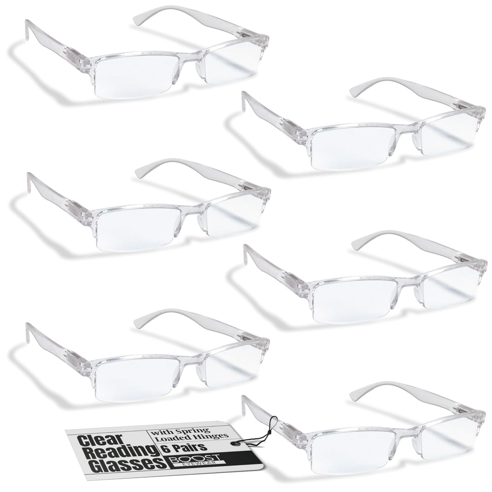 Boost Eyewear 6-pack reading glasses with half-rim frames for versatile daily use.