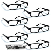 Boost Eyewear 6-pack reading glasses in black rectangular frames for versatile room-to-room use.