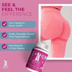 Booty Magic bottle side view highlights portable daily capsules