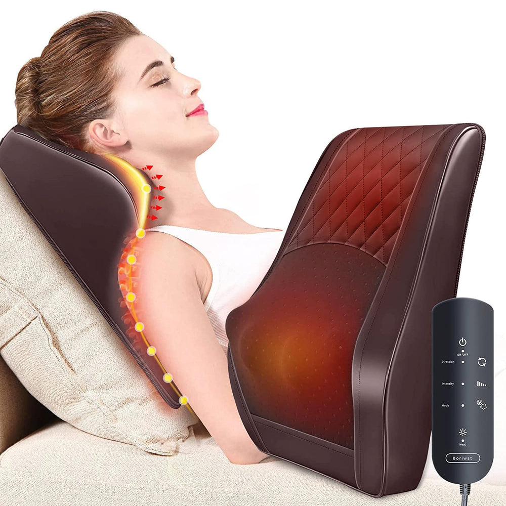 Boriwat back massager heat pillow top view for full neck and back comfort at home.