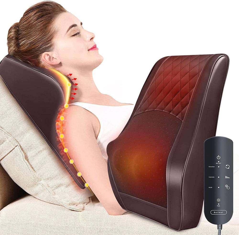Boriwat back massager with heat and remote control for convenient home use.