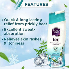 Neem and Tulsi herbal ingredients in BOROPLUS powder for cooling comfort.