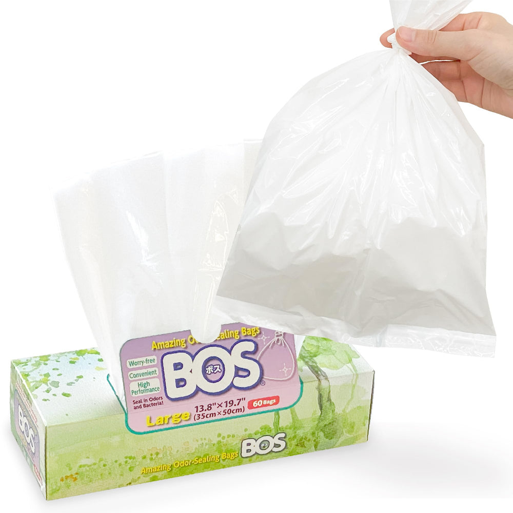 BOS Amazing odor-sealing bags for diapers with strong seal and odor control.