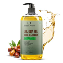 Botanic Hearth Massage Oil bottle closeup showing premium jojoba formula for soothing massages.