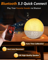 Botdoys Sunrise Alarm Clock in night mode shows dimmable glow for a calm bedroom ambiance.