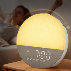 Botdoys Sunrise Alarm Clock front view demonstrates gentle sunrise progression for wakeful mornings.