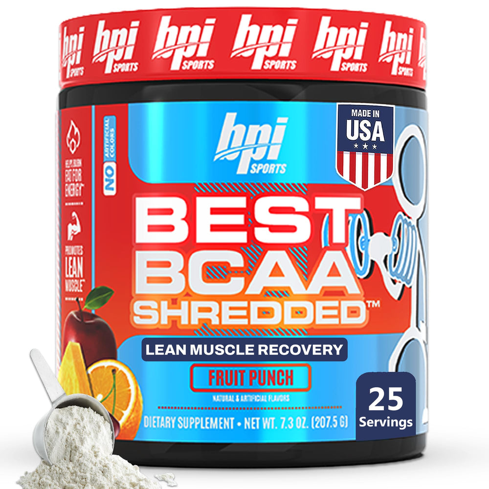 BPI Sports Best BCAA Shredded bottle with fruit punch flavor for refreshing post-workout recovery