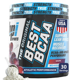 BPI Sports Best BCAA powder tub front for muscle recovery support.