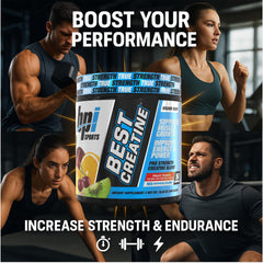 BPI Sports Best Creatine powder jar communicates no loading needed