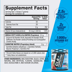 BPI Sports CLA+Carnitine serving scoop demonstrates non-stimulant routine.
