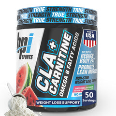 BPI Sports CLA+Carnitine Watermelon Freeze bottle shows stimulant-free fat-to-energy support.