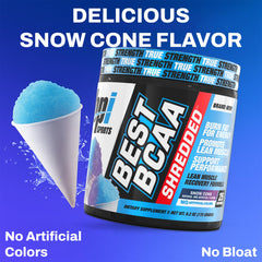 BPI Sports Best BCAA Shredded powder scoop for quick, caffeine-free post-workout refueling.