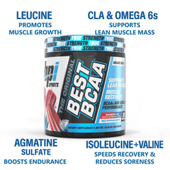 BPI Sports Best BCAA Rainbow Ice ingredient scoop highlights lean muscle support