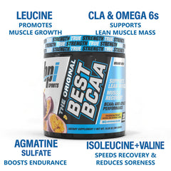 A scoop of BPI Best BCAA dissolving in water for endurance support.