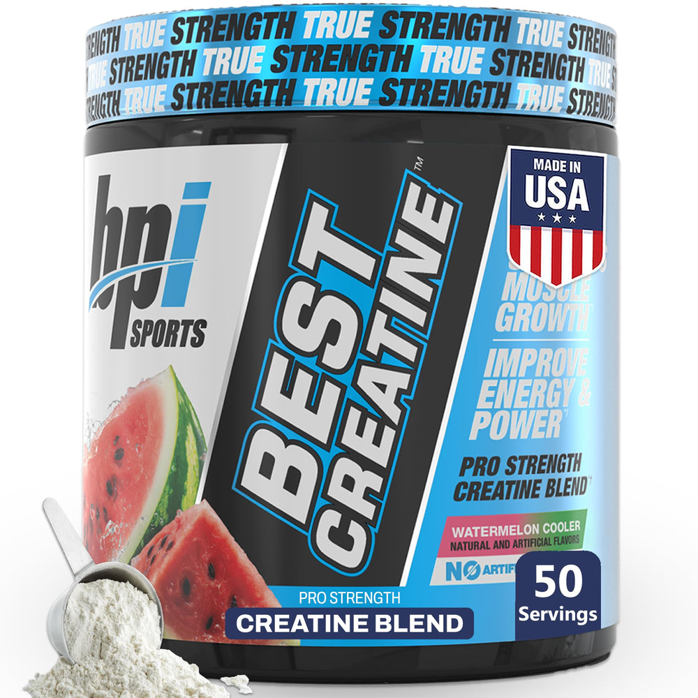 BPI Sports Best Creatine Watermelon Cooler bottle demonstrating easy pour for precise dosing.