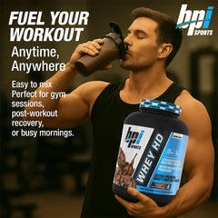 BPISports Whey HD vanilla caramel scoop highlighting creamy texture