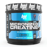 BPI Sports Micronized Creatine bottle front view showing strength support and clean label.