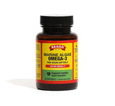 Bragg Omega-3 supplement bottle close-up showing algae-based DHA and EPA benefits