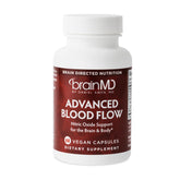 BrainMD Advanced Blood Flow bottle front view highlighting nitric oxide support for brain and body
