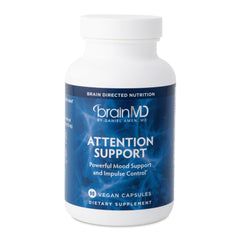 BrainMD Attention Support bottle on a desk may support focus today