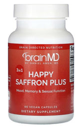 BrainMD Happy Saffron Plus bottle front for daily wellness support