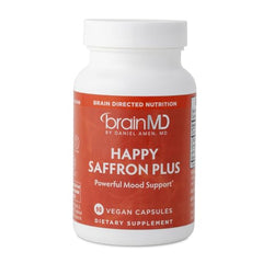 BrainMD Happy Saffron Plus bottle; supports mood and focus