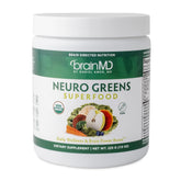BrainMD Neuro Greens tub label shows a rainbow blend for daily vitality.