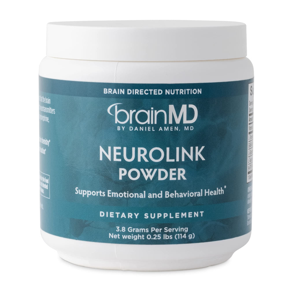 BrainMD NeuroLink powder tub front view for memory and focus support.