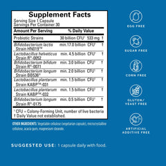 BRAINMD ProBrainBiotics MAX bottle back with ingredients for daily balance