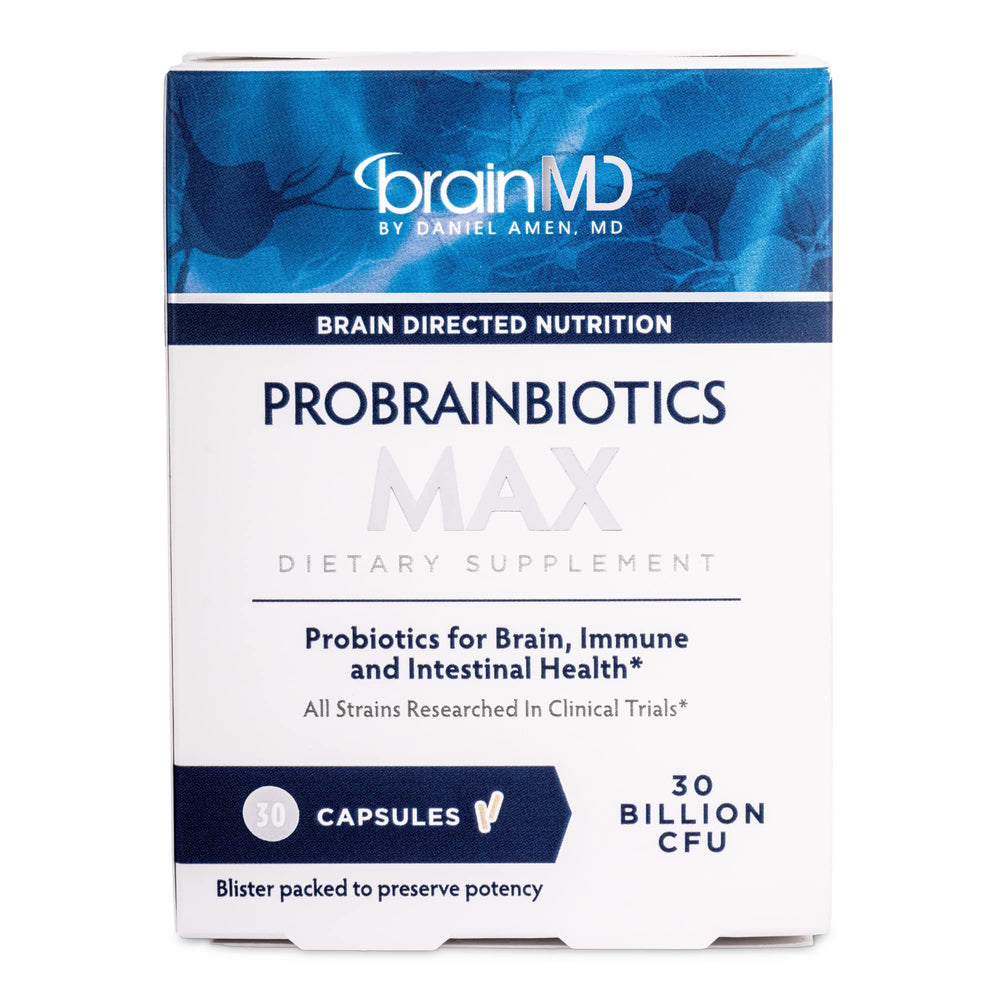 BRAINMD ProBrainBiotics MAX bottle front showing daily brain and immune support