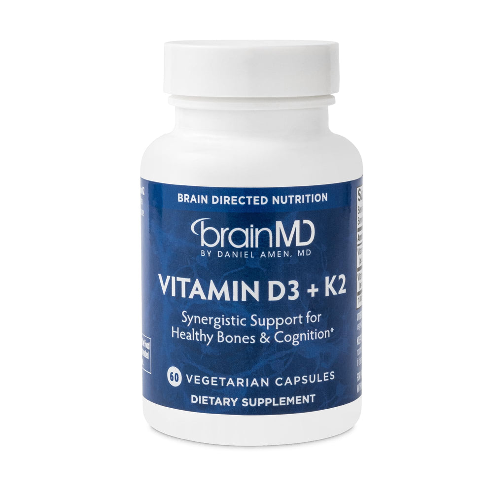 BrainMD Vitamin D3 + K2 bottle front view for bone health support