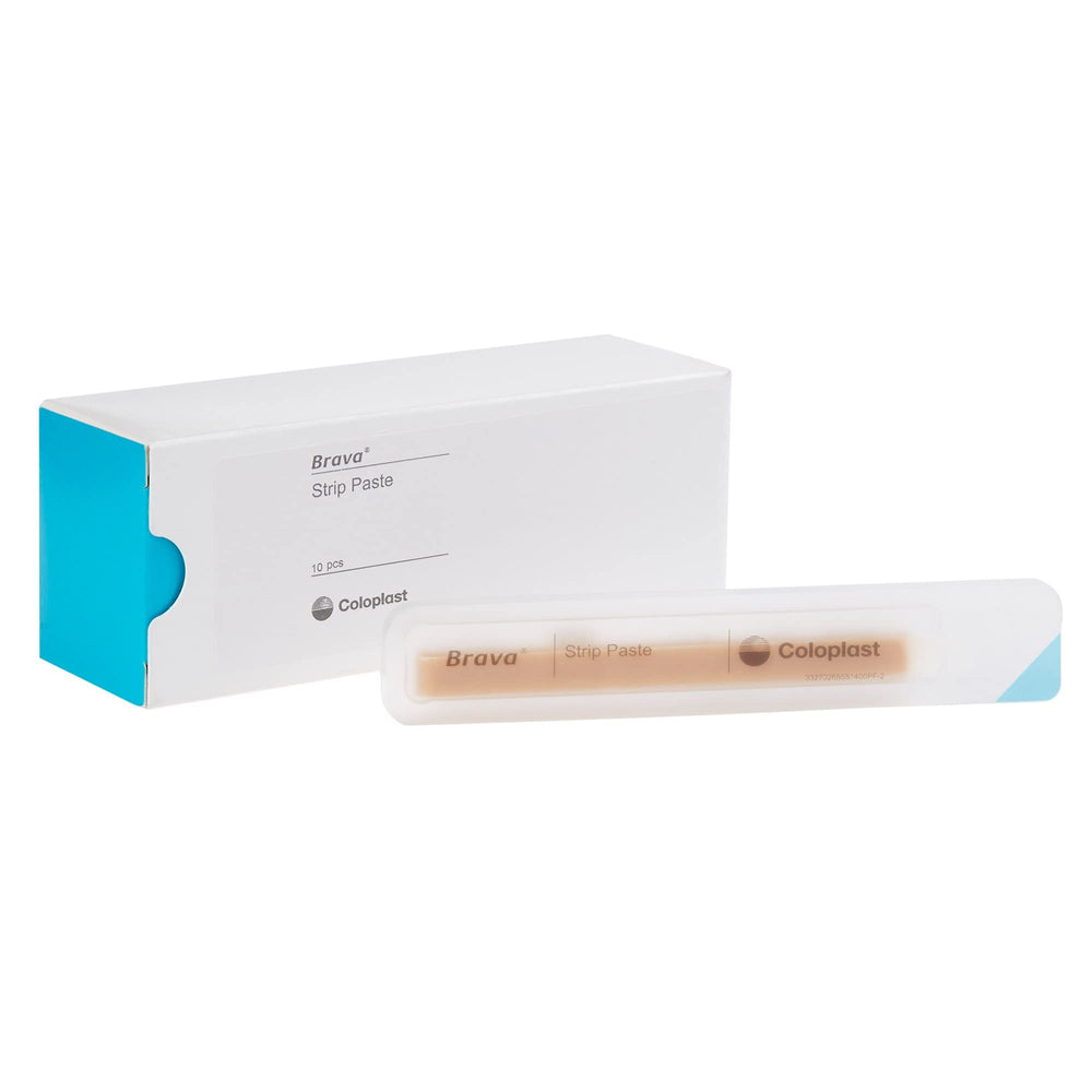 Coloplast Brava Strip Paste box front, compact packaging for convenient storage.