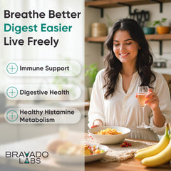 Bravado Labs histamine enzyme capsule close-up illustrating enzyme-based support