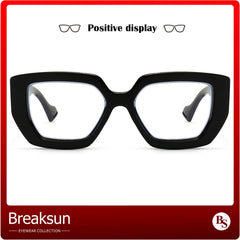 Breaksun blue light glasses worn by a user, oversized square frame for daily look