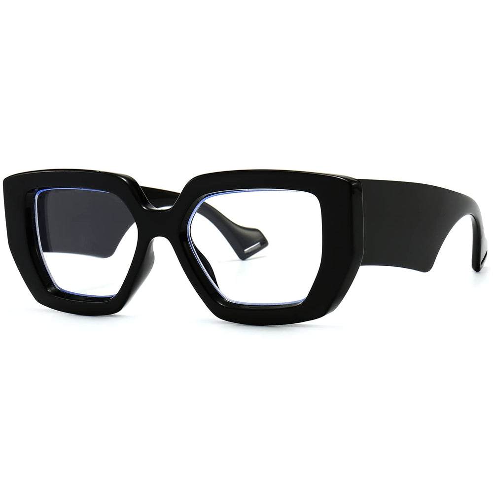 Breaksun thick frame blue light glasses front view showing bold square shape and black finish for everyday wear